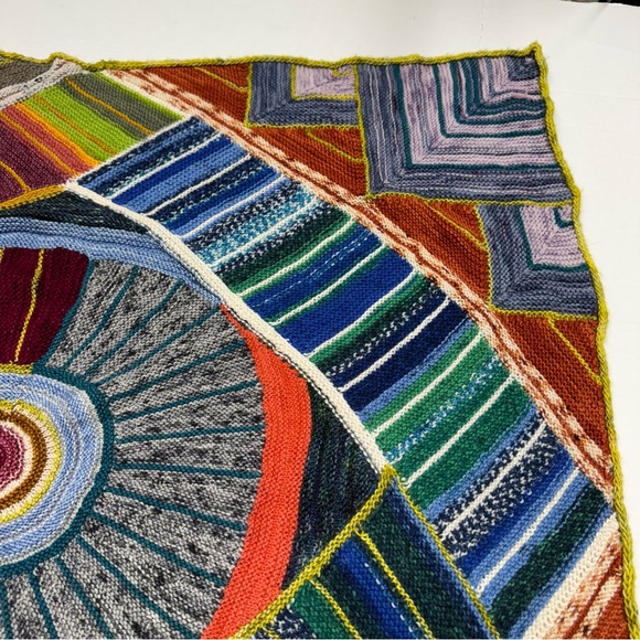 Handmade Wool Knit Lap Blanket Throw 36”x36”Patchwork Boho Decor Artisan - Picture 6 of 8